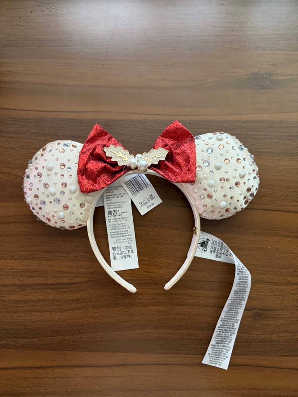 Disney BaubleBar Christmas Minnie Ears Red Bow Pearl Rhinestone NWT